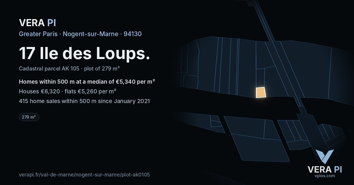 17 Ile des Loups, Nogent-sur-Marne at night – the plot lit, the parcels around coloured by the prices near them