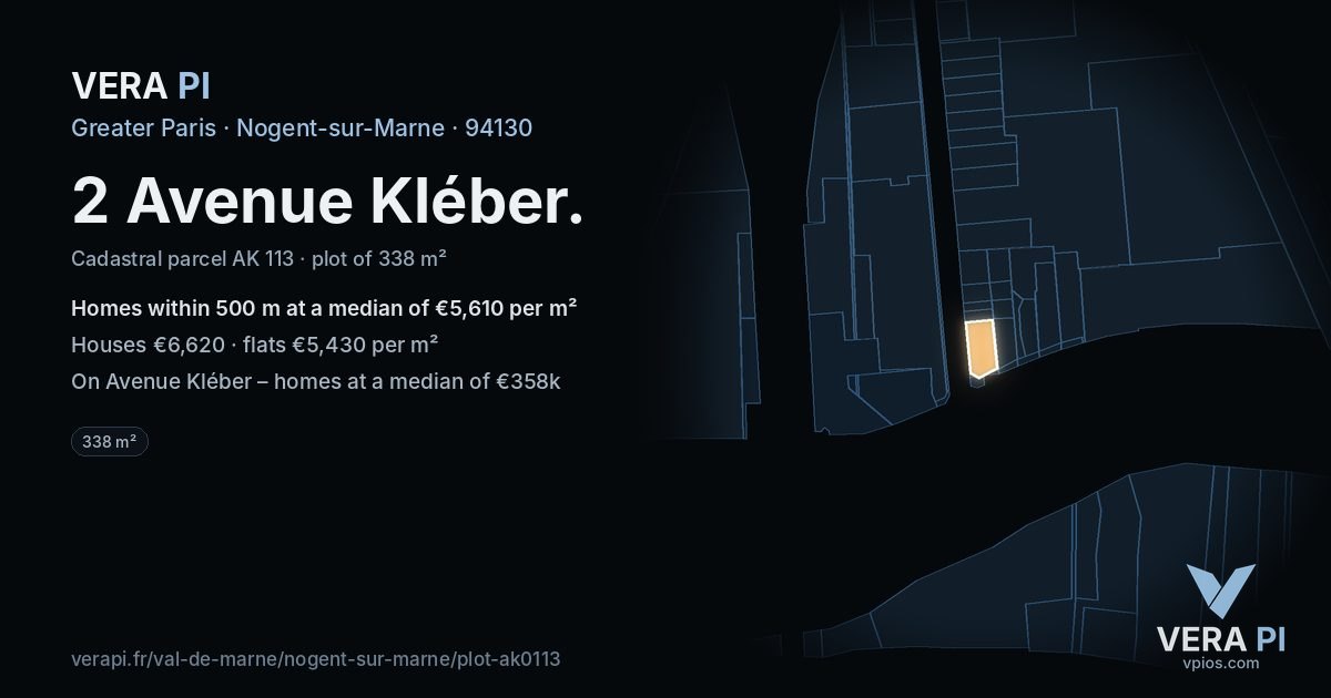 2 Avenue Kléber, Nogent-sur-Marne at night – the plot lit, the parcels around coloured by the prices near them