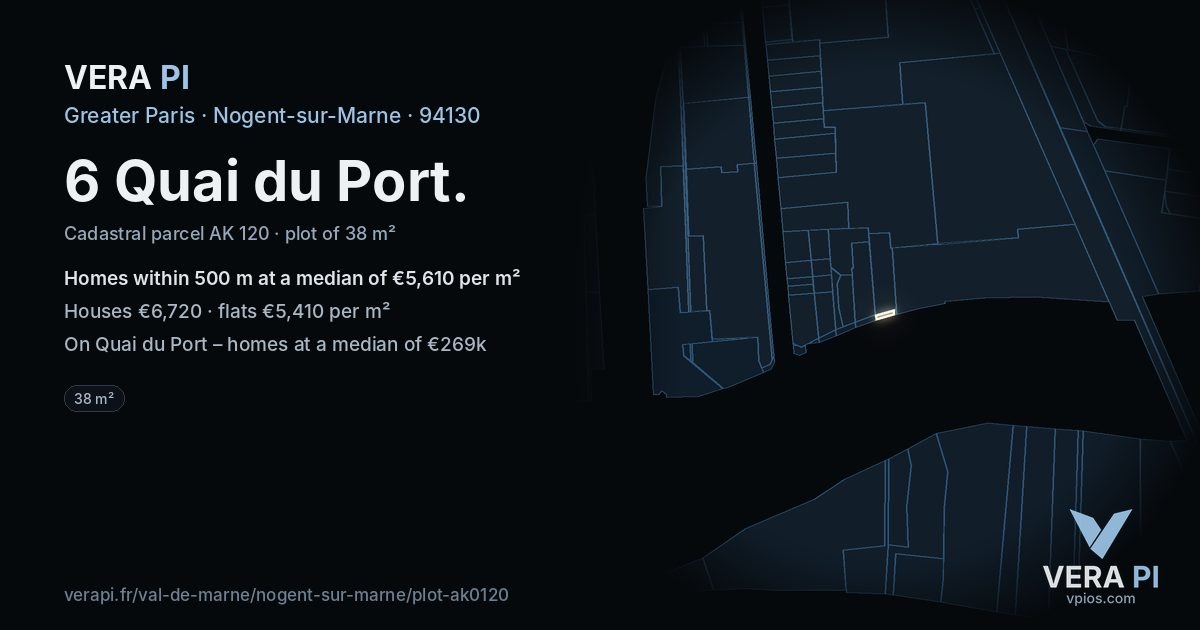 6 Quai du Port, Nogent-sur-Marne at night – the plot lit, the parcels around coloured by the prices near them