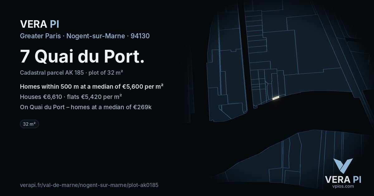 7 Quai du Port, Nogent-sur-Marne at night – the plot lit, the parcels around coloured by the prices near them