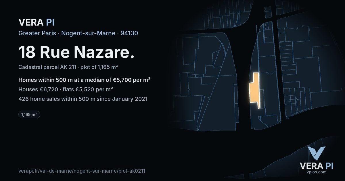 18 Rue Nazare, Nogent-sur-Marne at night – the plot lit, the parcels around coloured by the prices near them