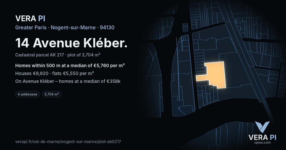 14 Avenue Kléber, Nogent-sur-Marne at night – the plot lit, the parcels around coloured by the prices near them