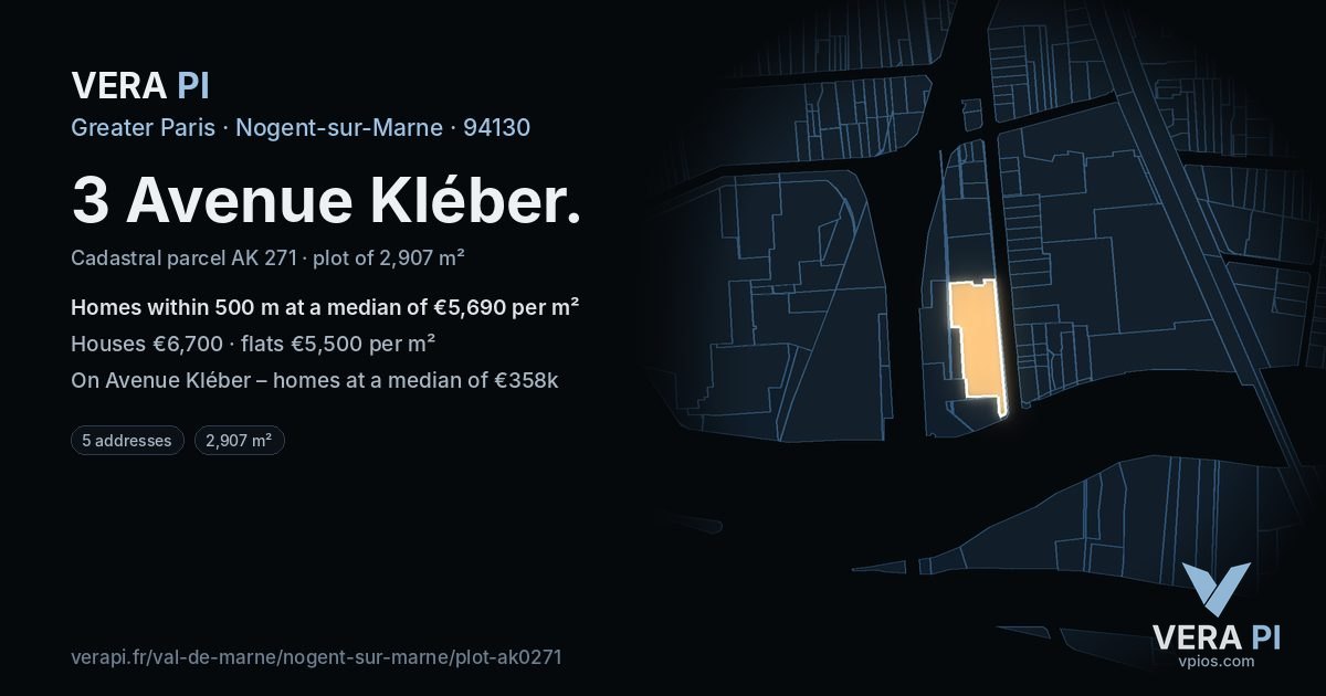 3 Avenue Kléber, Nogent-sur-Marne at night – the plot lit, the parcels around coloured by the prices near them
