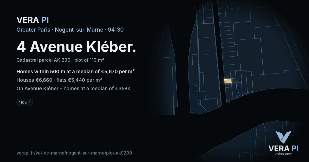 4 Avenue Kléber, Nogent-sur-Marne at night – the plot lit, the parcels around coloured by the prices near them
