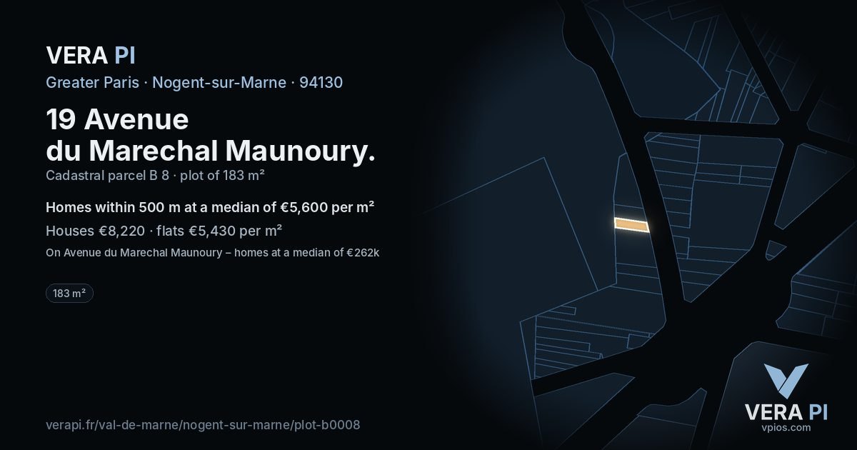 19 Avenue du Marechal Maunoury, Nogent-sur-Marne at night – the plot lit, the parcels around coloured by the prices near them