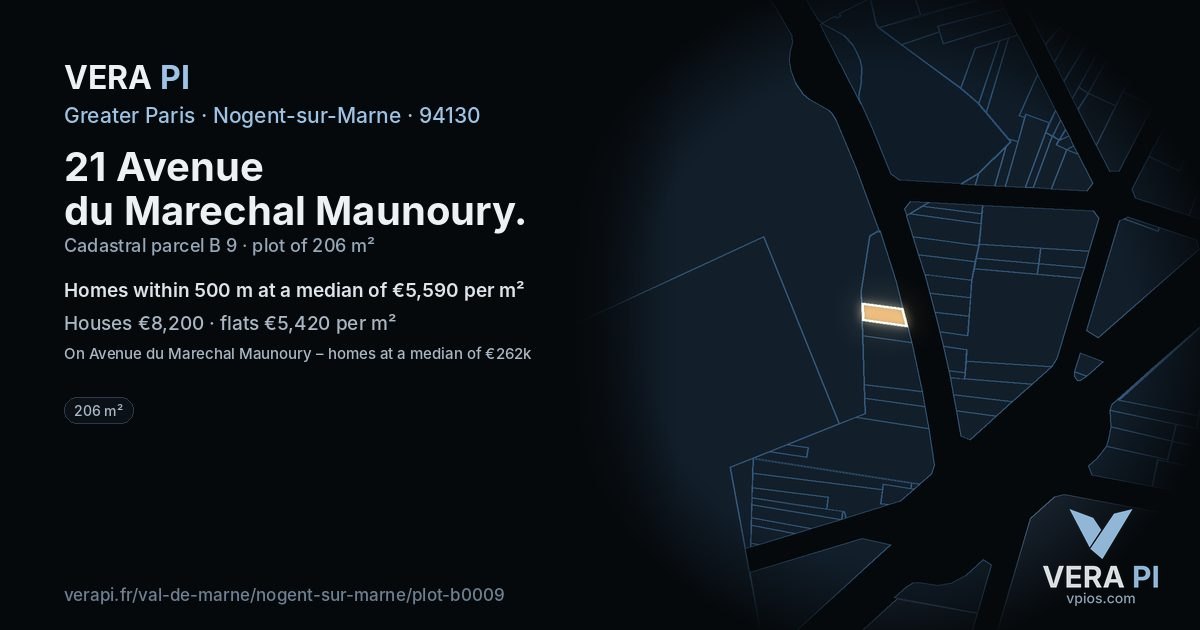 21 Avenue du Marechal Maunoury, Nogent-sur-Marne at night – the plot lit, the parcels around coloured by the prices near them