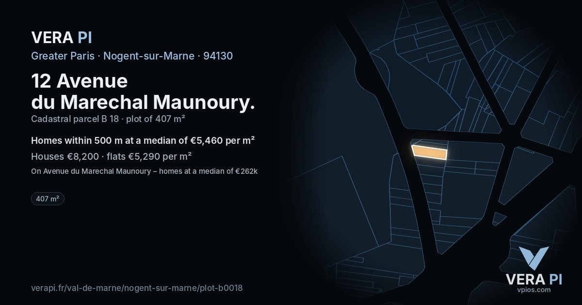 12 Avenue du Marechal Maunoury, Nogent-sur-Marne at night – the plot lit, the parcels around coloured by the prices near them