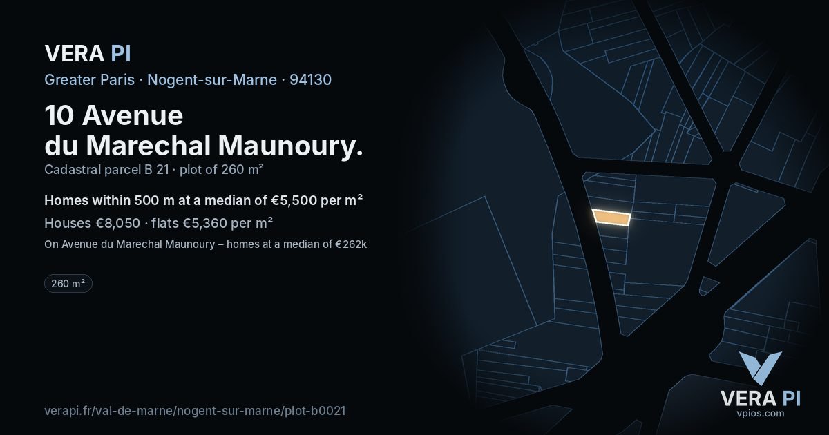 10 Avenue du Marechal Maunoury, Nogent-sur-Marne at night – the plot lit, the parcels around coloured by the prices near them