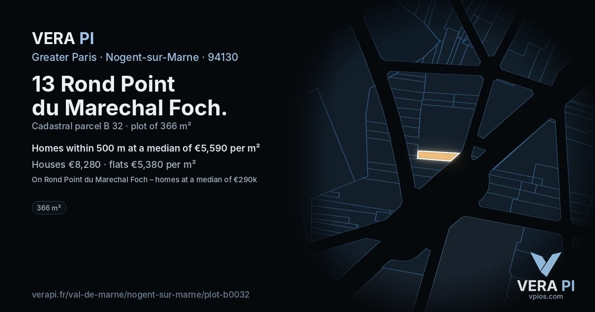 13 Rond Point du Marechal Foch, Nogent-sur-Marne at night – the plot lit, the parcels around coloured by the prices near them