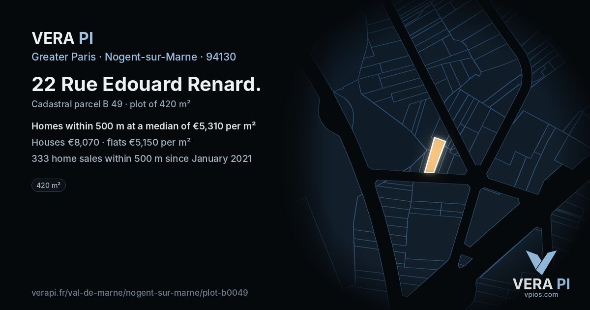22 Rue Edouard Renard, Nogent-sur-Marne at night – the plot lit, the parcels around coloured by the prices near them