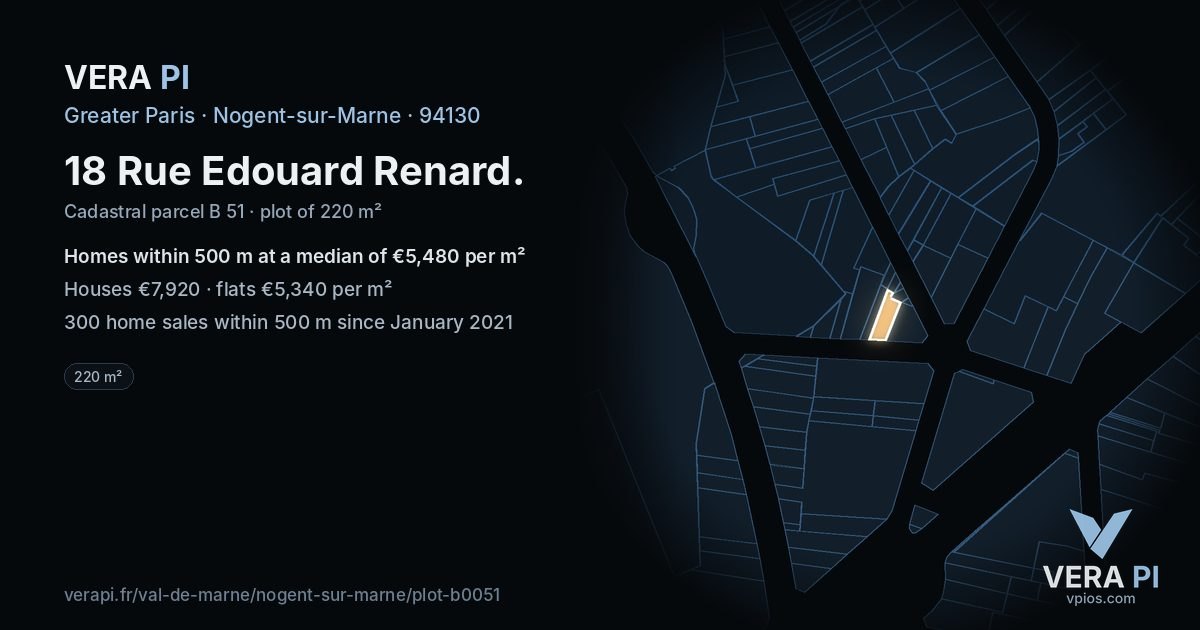 18 Rue Edouard Renard, Nogent-sur-Marne at night – the plot lit, the parcels around coloured by the prices near them