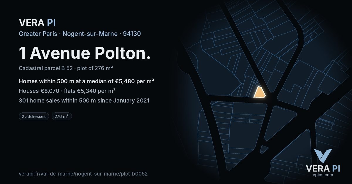 1 Avenue Polton, Nogent-sur-Marne at night – the plot lit, the parcels around coloured by the prices near them