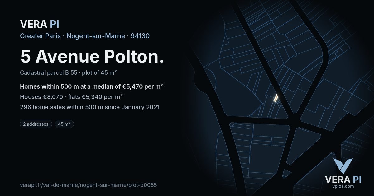 5 Avenue Polton, Nogent-sur-Marne at night – the plot lit, the parcels around coloured by the prices near them