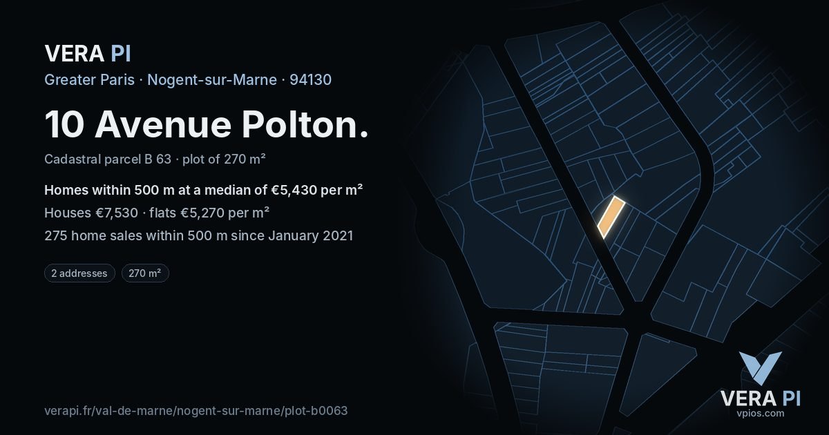 10 Avenue Polton, Nogent-sur-Marne at night – the plot lit, the parcels around coloured by the prices near them