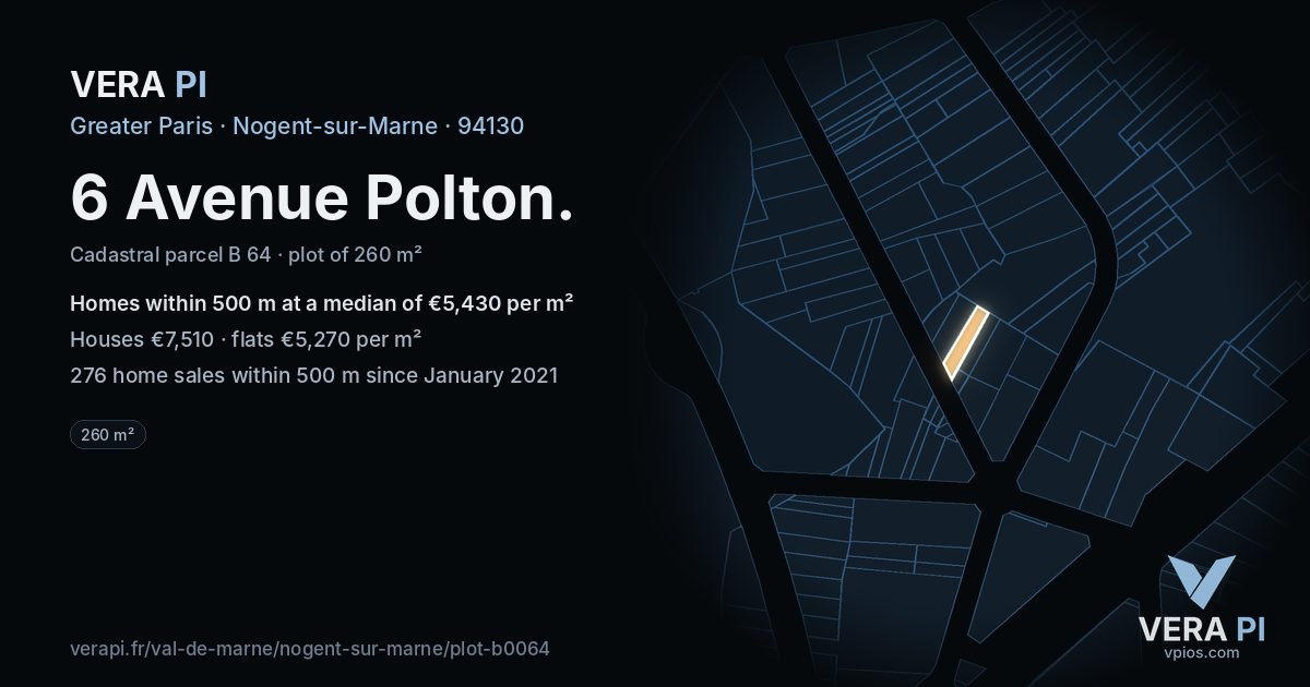 6 Avenue Polton, Nogent-sur-Marne at night – the plot lit, the parcels around coloured by the prices near them
