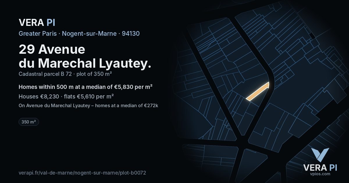 29 Avenue du Marechal Lyautey, Nogent-sur-Marne at night – the plot lit, the parcels around coloured by the prices near them