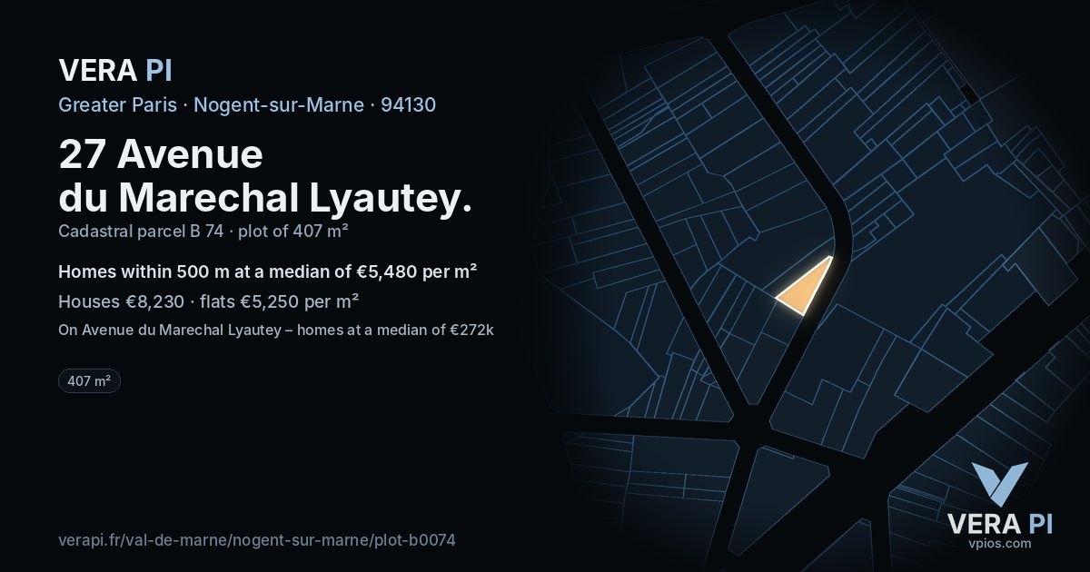 27 Avenue du Marechal Lyautey, Nogent-sur-Marne at night – the plot lit, the parcels around coloured by the prices near them