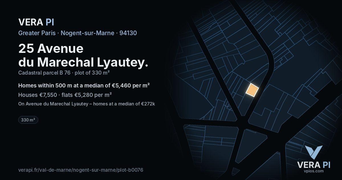 25 Avenue du Marechal Lyautey, Nogent-sur-Marne at night – the plot lit, the parcels around coloured by the prices near them