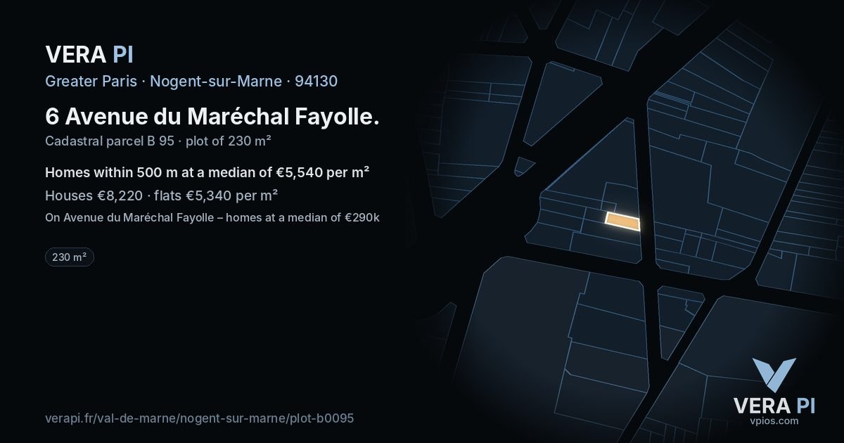 6 Avenue du Maréchal Fayolle, Nogent-sur-Marne at night – the plot lit, the parcels around coloured by the prices near them