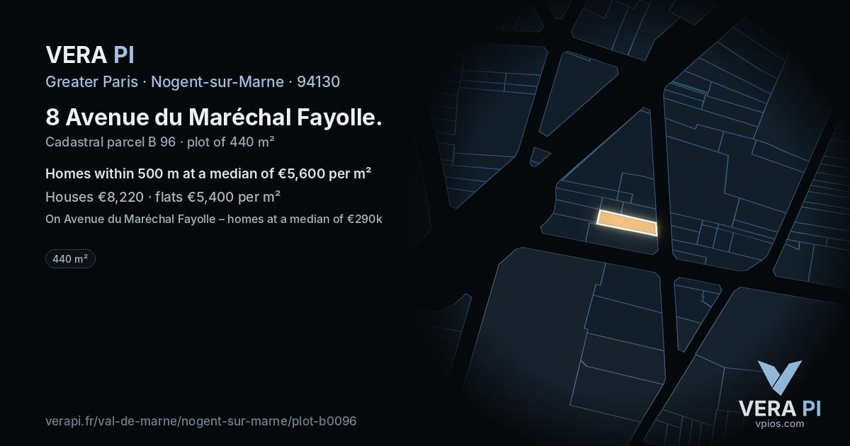8 Avenue du Maréchal Fayolle, Nogent-sur-Marne at night – the plot lit, the parcels around coloured by the prices near them