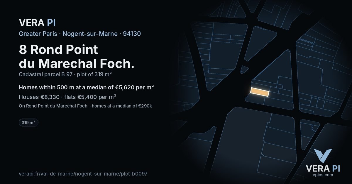 8 Rond Point du Marechal Foch, Nogent-sur-Marne at night – the plot lit, the parcels around coloured by the prices near them