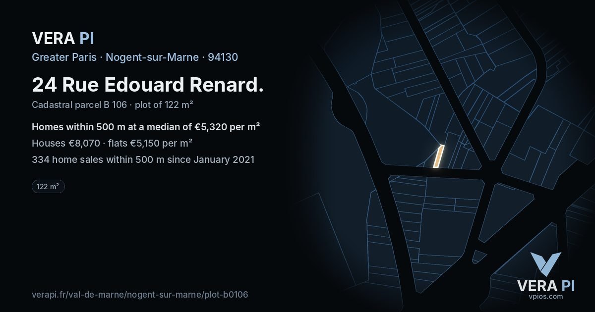 24 Rue Edouard Renard, Nogent-sur-Marne at night – the plot lit, the parcels around coloured by the prices near them