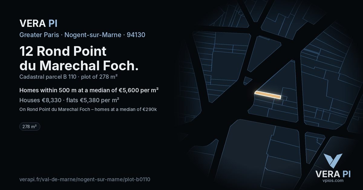 12 Rond Point du Marechal Foch, Nogent-sur-Marne at night – the plot lit, the parcels around coloured by the prices near them
