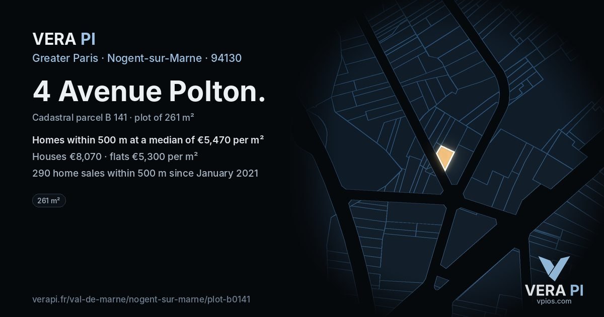 4 Avenue Polton, Nogent-sur-Marne at night – the plot lit, the parcels around coloured by the prices near them