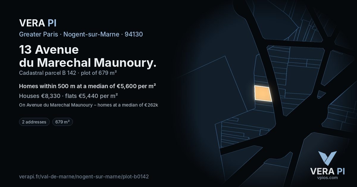 13 Avenue du Marechal Maunoury, Nogent-sur-Marne at night – the plot lit, the parcels around coloured by the prices near them