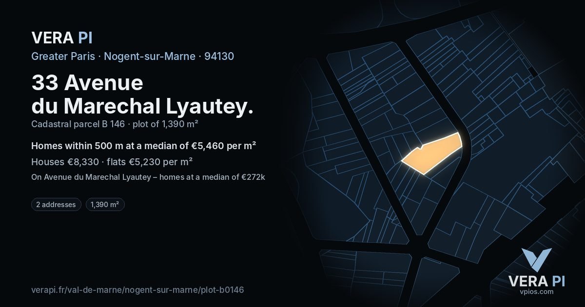 33 Avenue du Marechal Lyautey, Nogent-sur-Marne at night – the plot lit, the parcels around coloured by the prices near them