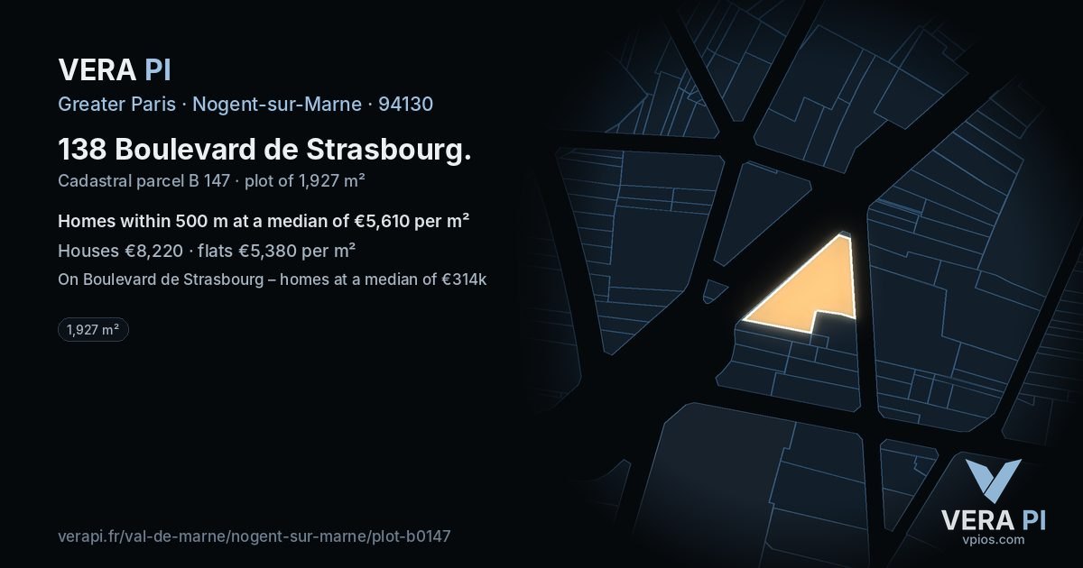 138 Boulevard de Strasbourg, Nogent-sur-Marne at night – the plot lit, the parcels around coloured by the prices near them