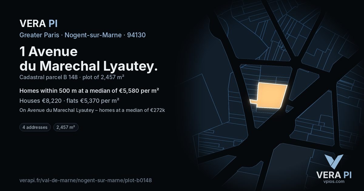 1 Avenue du Marechal Lyautey, Nogent-sur-Marne at night – the plot lit, the parcels around coloured by the prices near them