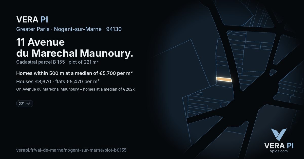 11 Avenue du Marechal Maunoury, Nogent-sur-Marne at night – the plot lit, the parcels around coloured by the prices near them