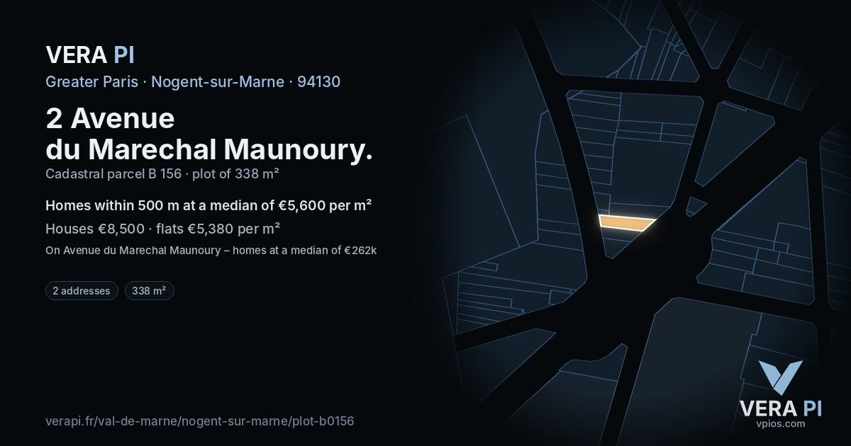 2 Avenue du Marechal Maunoury, Nogent-sur-Marne at night – the plot lit, the parcels around coloured by the prices near them