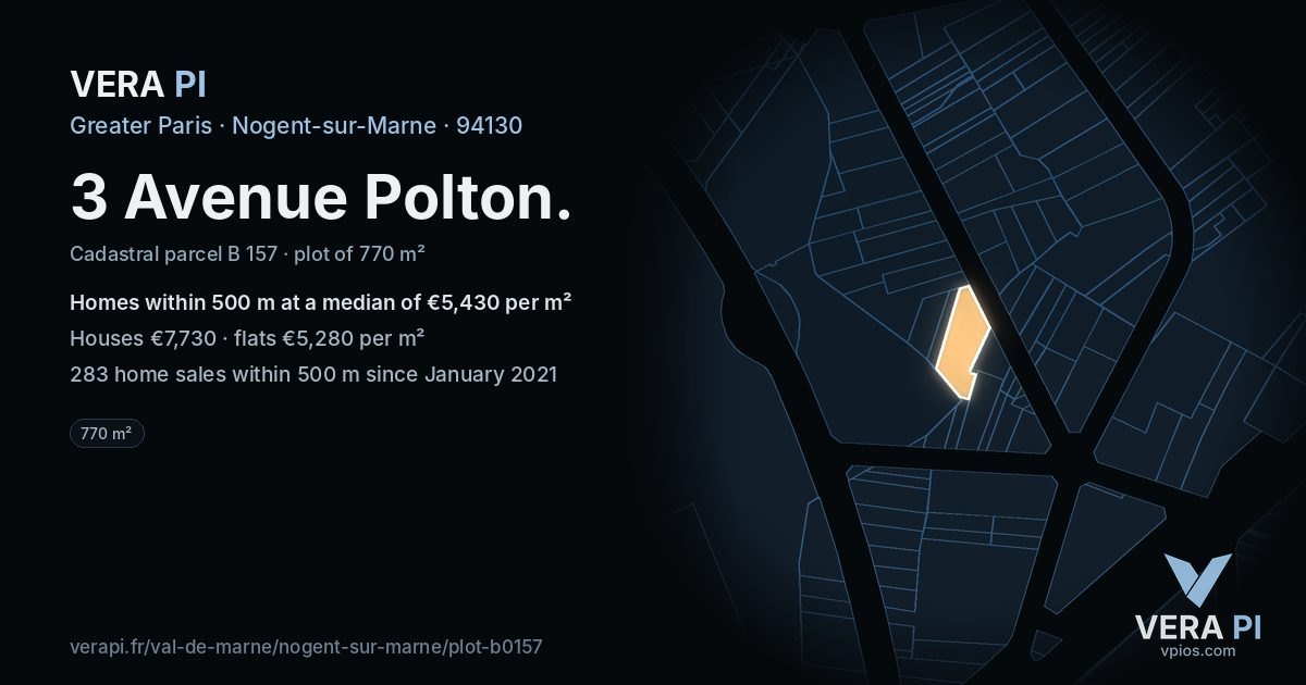 3 Avenue Polton, Nogent-sur-Marne at night – the plot lit, the parcels around coloured by the prices near them