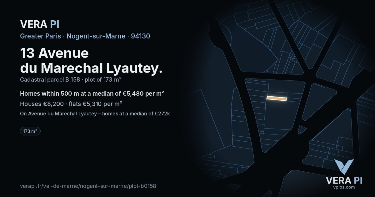 13 Avenue du Marechal Lyautey, Nogent-sur-Marne at night – the plot lit, the parcels around coloured by the prices near them