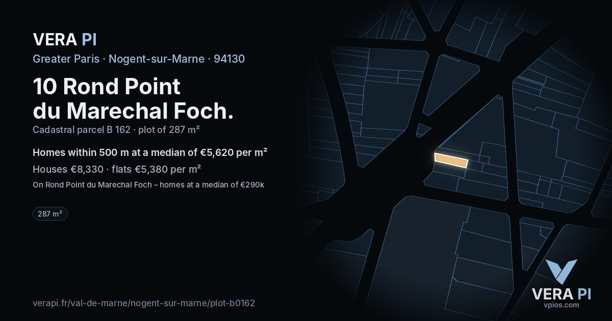 10 Rond Point du Marechal Foch, Nogent-sur-Marne at night – the plot lit, the parcels around coloured by the prices near them