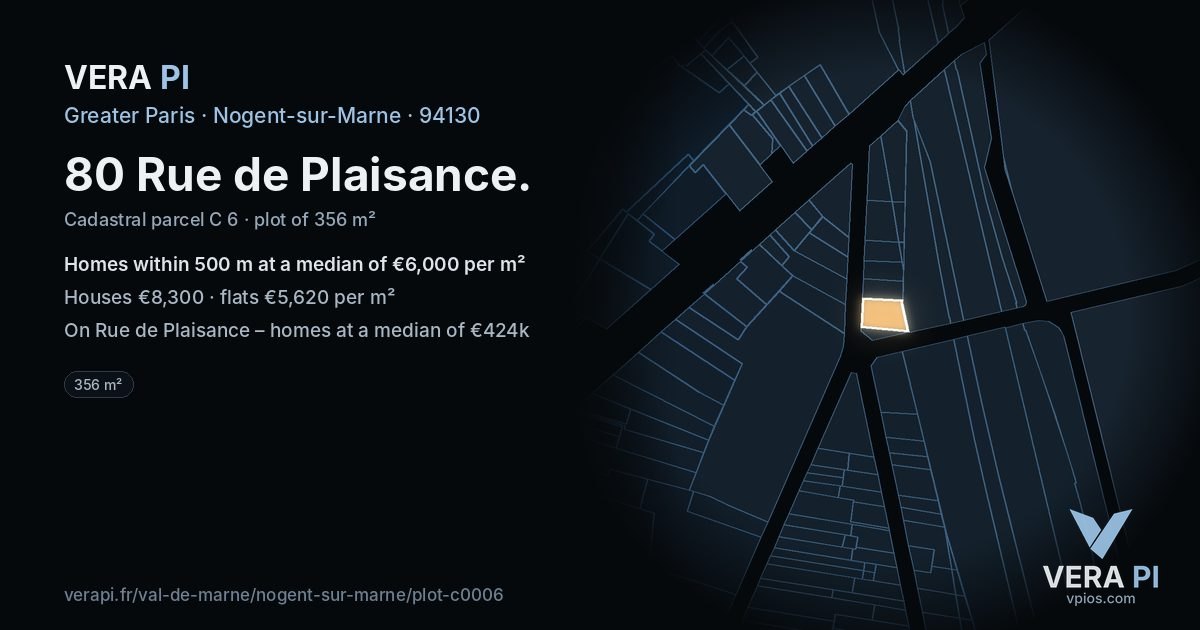 80 Rue de Plaisance, Nogent-sur-Marne at night – the plot lit, the parcels around coloured by the prices near them