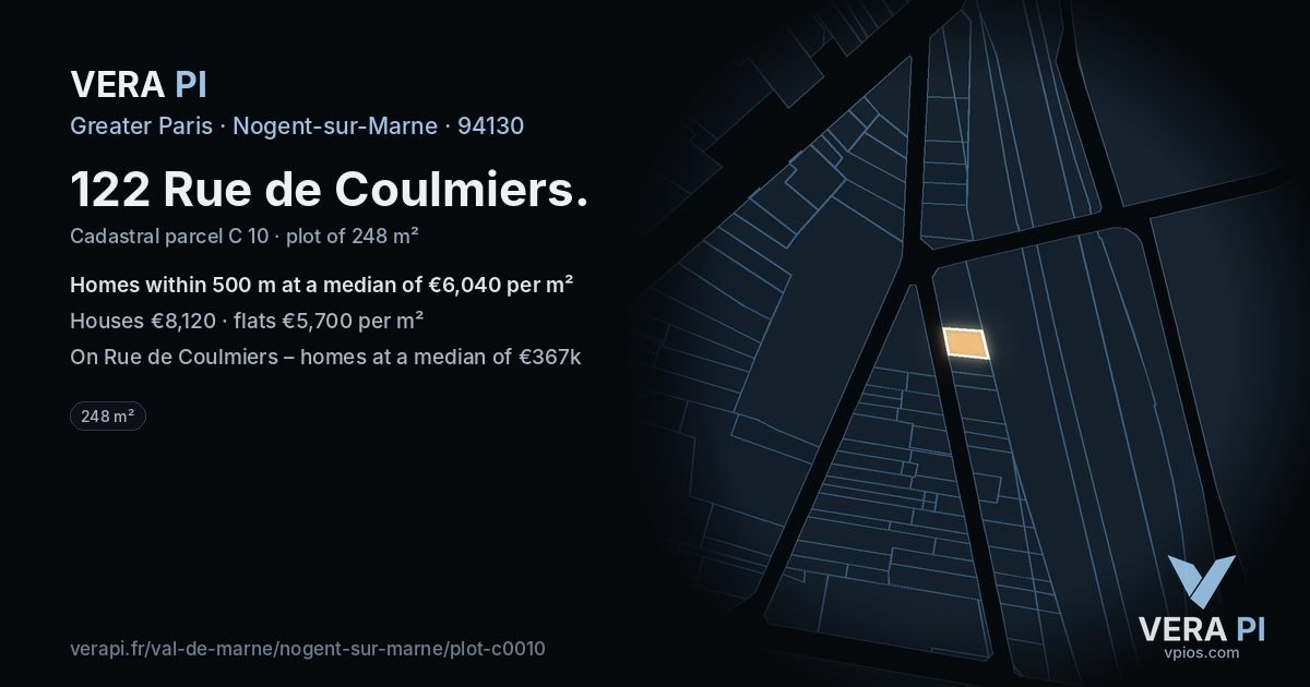 122 Rue de Coulmiers, Nogent-sur-Marne at night – the plot lit, the parcels around coloured by the prices near them