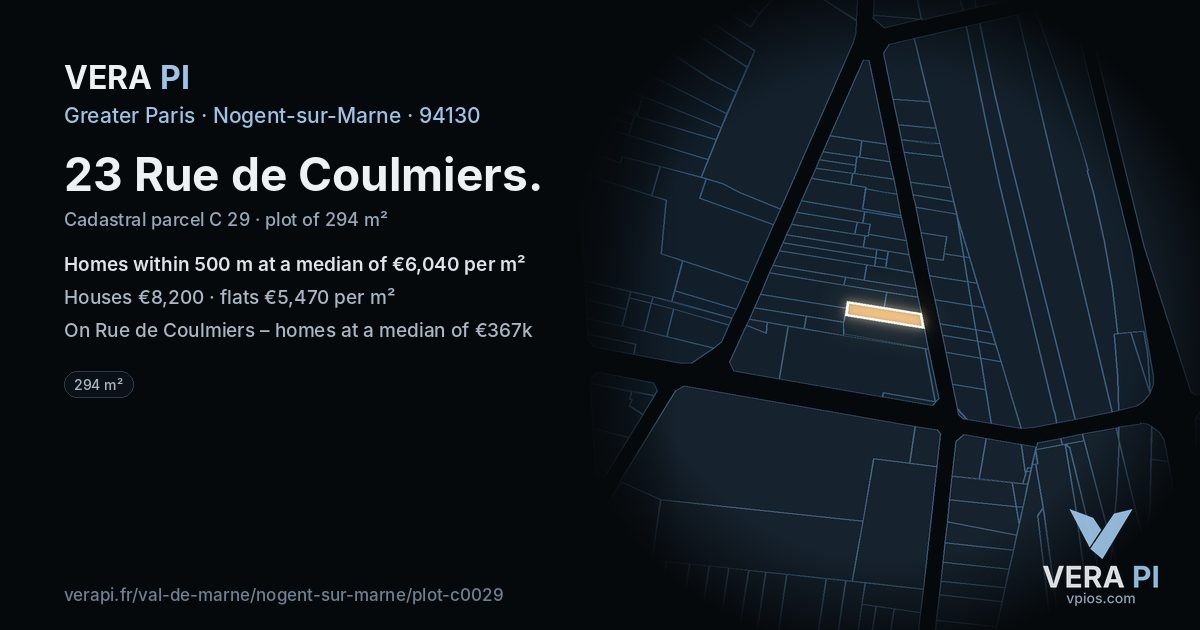 23 Rue de Coulmiers, Nogent-sur-Marne at night – the plot lit, the parcels around coloured by the prices near them
