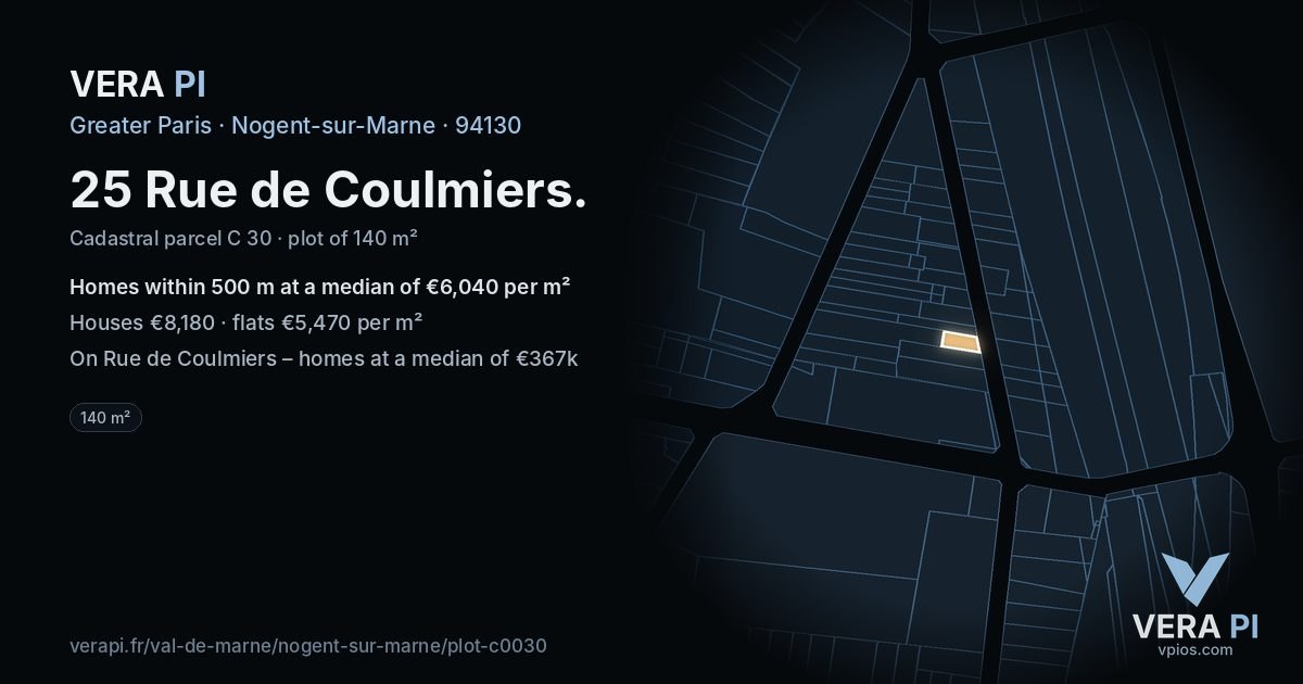 25 Rue de Coulmiers, Nogent-sur-Marne at night – the plot lit, the parcels around coloured by the prices near them