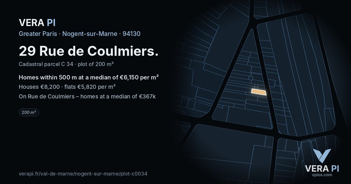 29 Rue de Coulmiers, Nogent-sur-Marne at night – the plot lit, the parcels around coloured by the prices near them