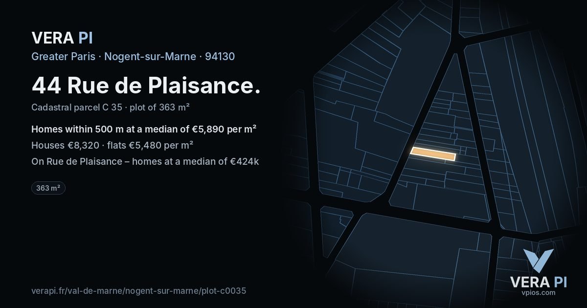 44 Rue de Plaisance, Nogent-sur-Marne at night – the plot lit, the parcels around coloured by the prices near them