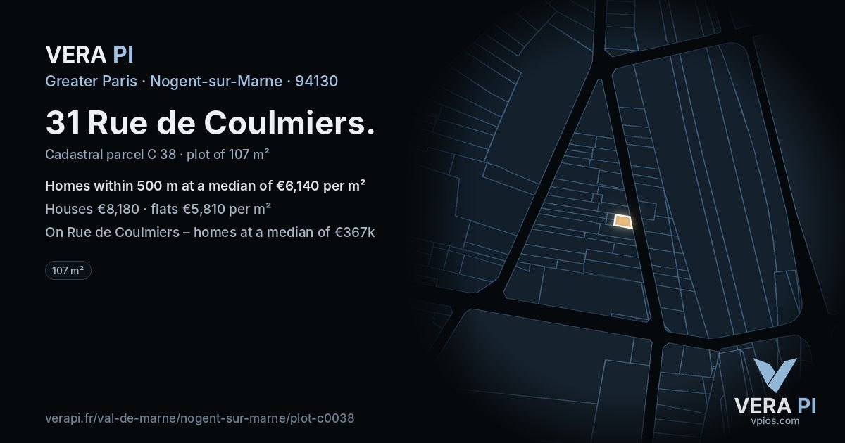 31 Rue de Coulmiers, Nogent-sur-Marne at night – the plot lit, the parcels around coloured by the prices near them