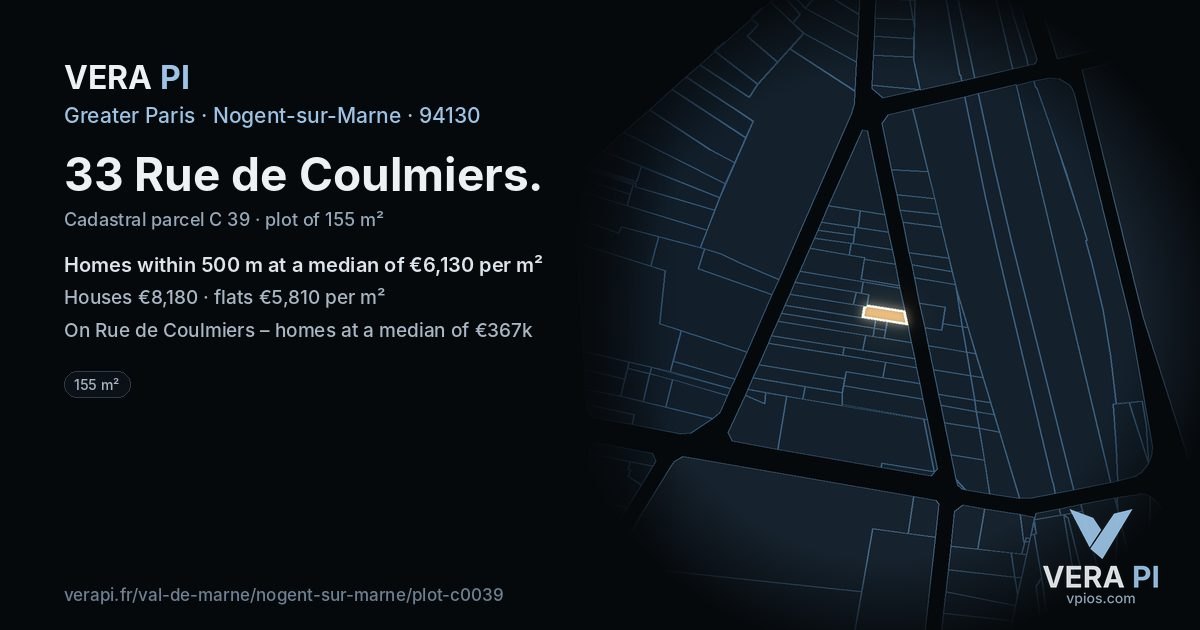 33 Rue de Coulmiers, Nogent-sur-Marne at night – the plot lit, the parcels around coloured by the prices near them