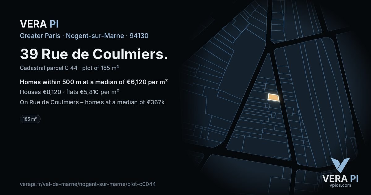 39 Rue de Coulmiers, Nogent-sur-Marne at night – the plot lit, the parcels around coloured by the prices near them