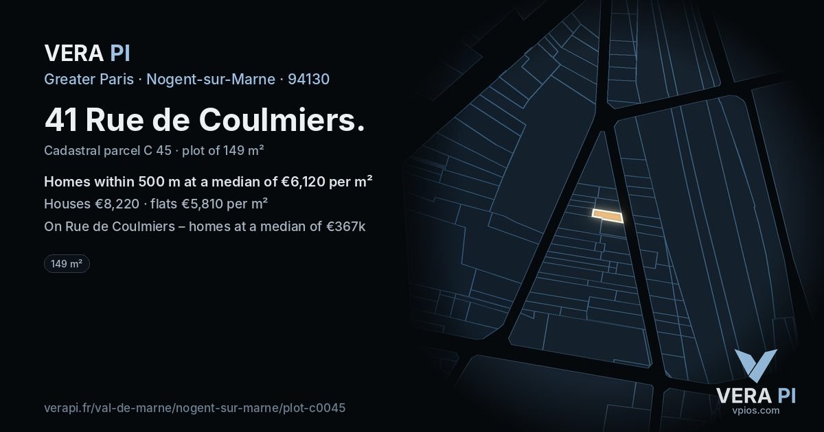 41 Rue de Coulmiers, Nogent-sur-Marne at night – the plot lit, the parcels around coloured by the prices near them