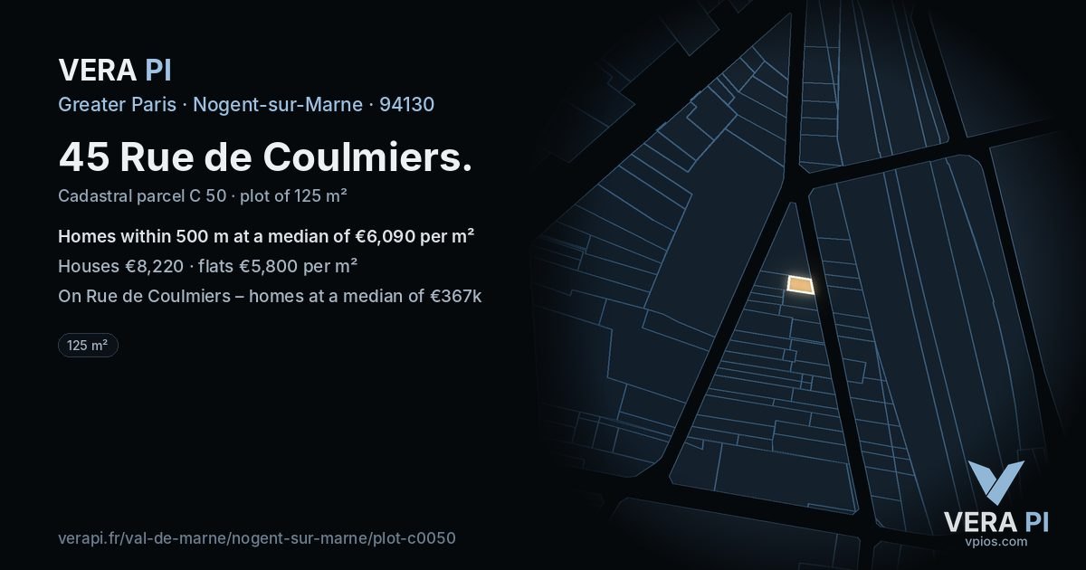 45 Rue de Coulmiers, Nogent-sur-Marne at night – the plot lit, the parcels around coloured by the prices near them