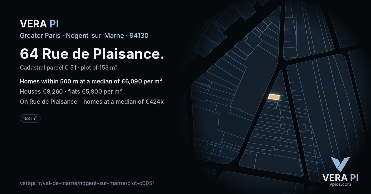 64 Rue de Plaisance, Nogent-sur-Marne at night – the plot lit, the parcels around coloured by the prices near them