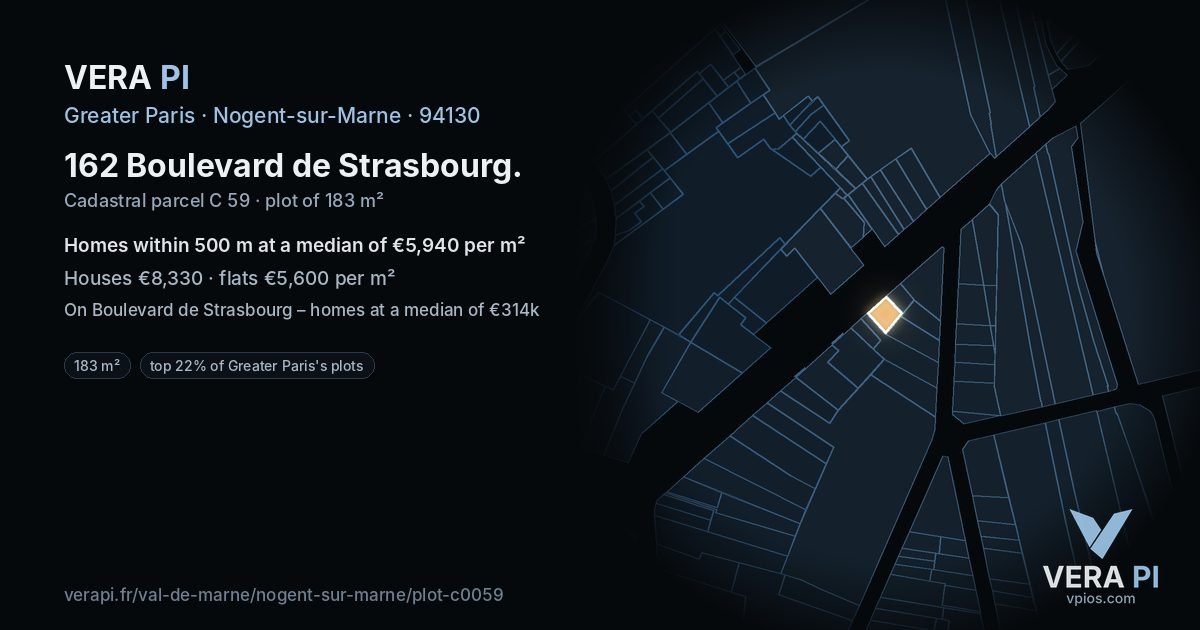 162 Boulevard de Strasbourg, Nogent-sur-Marne at night – the plot lit, the parcels around coloured by the prices near them